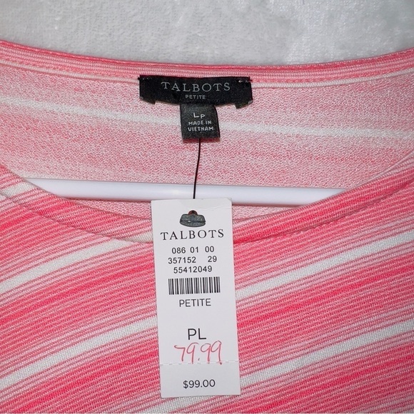 Talbots NWT Pink White Stripe Side Cinch Knee Length Dress size large petite - Picture 4 of 5